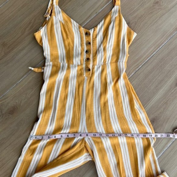PacSun Kendall & Kylie Yellow Striped Linen Blend Jumpsuit Size Large Wide Leg - Picture 5 of 13